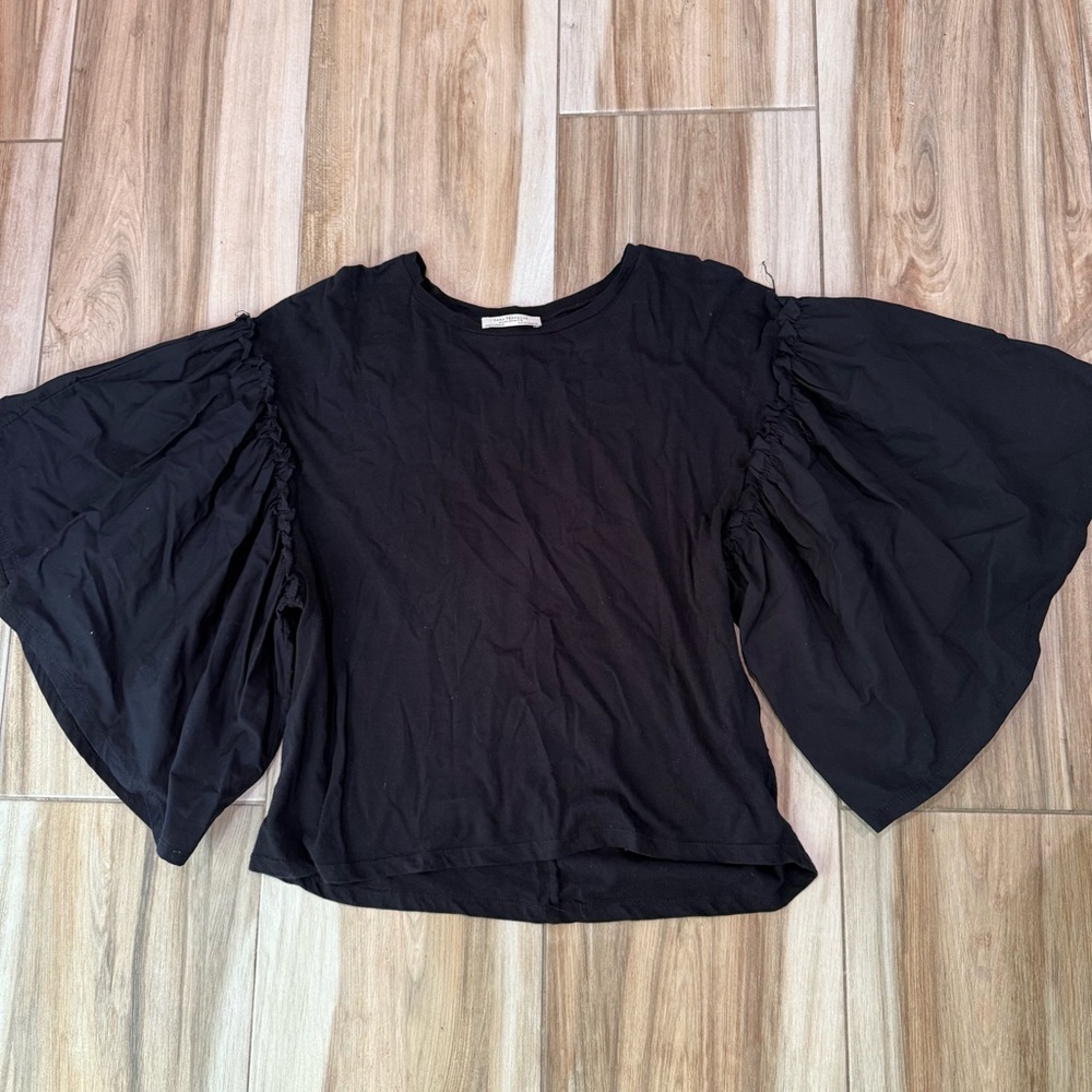 Zara Black Blouse with Dramatic Sleeves